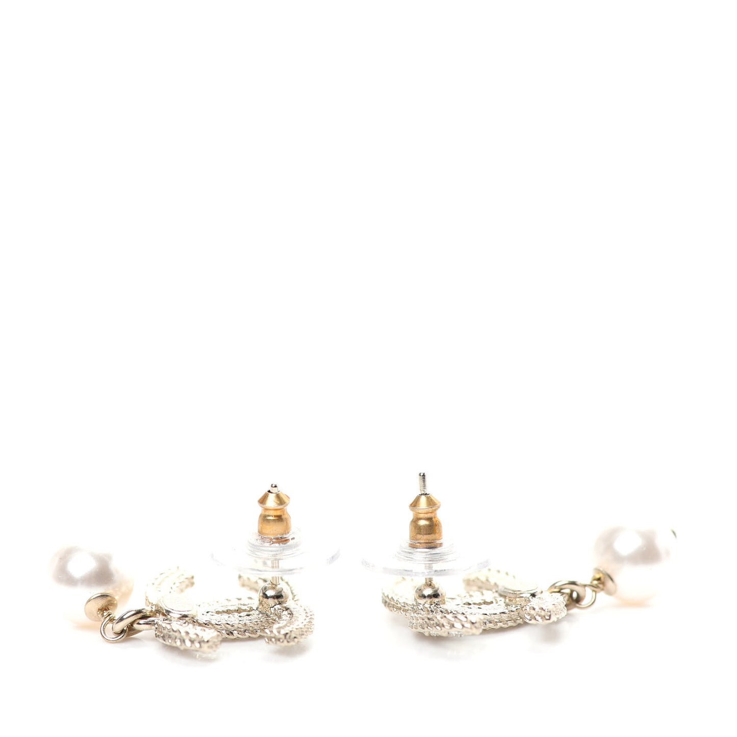 Crystal Pearl CC Drop Earrings Gold