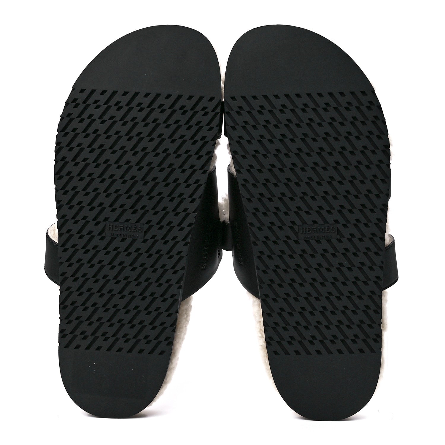 Hermes Calfskin Woolskin Mens Chypre Sandals 41.5 Black Ecru 5 of 8