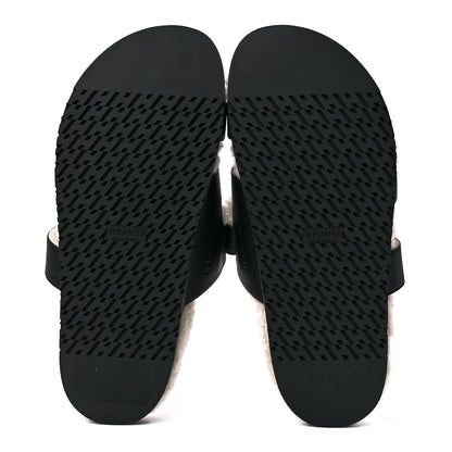 Hermes Calfskin Woolskin Mens Chypre Sandals 41.5 Black Ecru 5 of 8