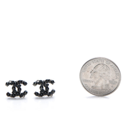 Chanel Pearl CC Earrings Black Silver 2 of 4