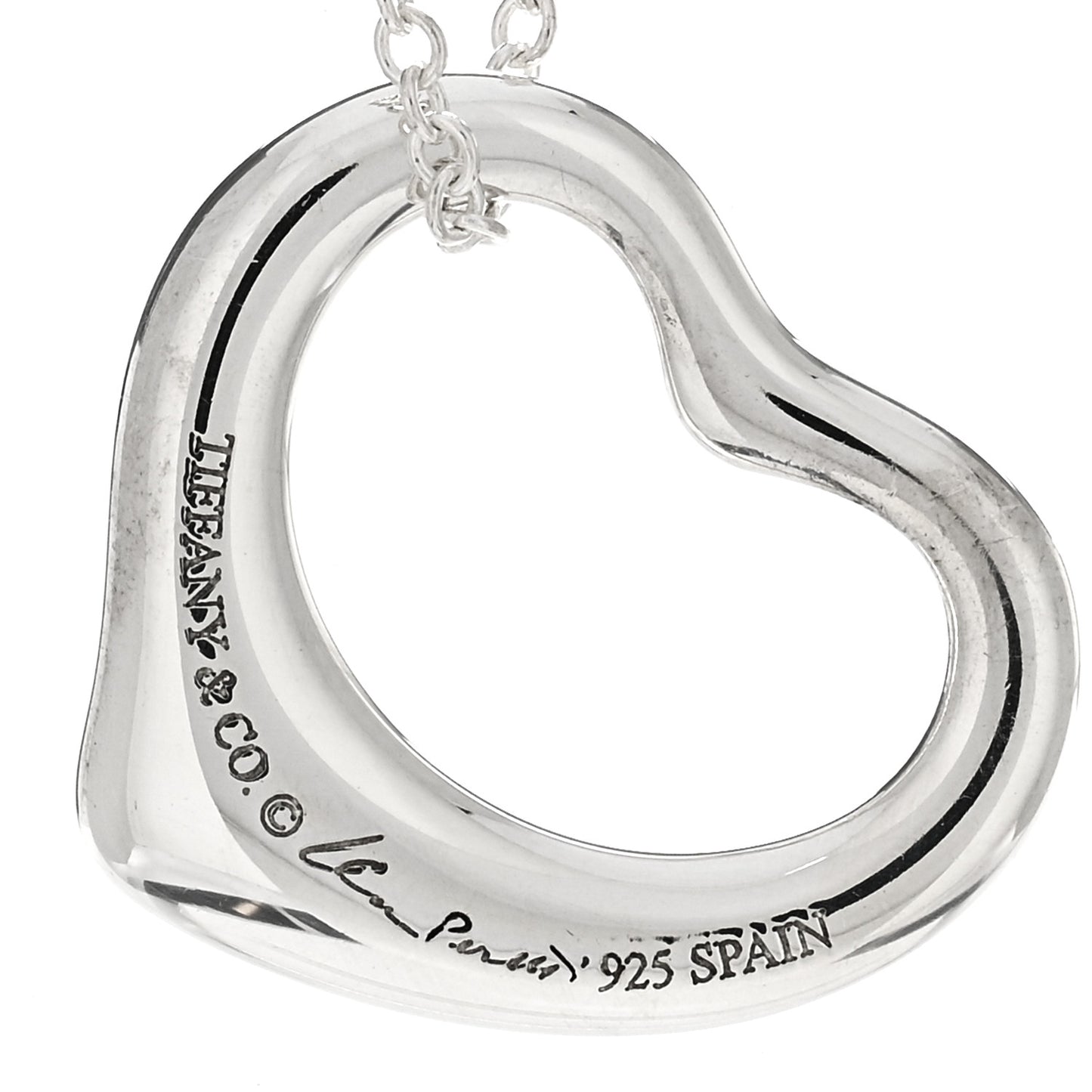 Sterling Silver 16mm Elsa Peretti Open Heart Pendant Necklace