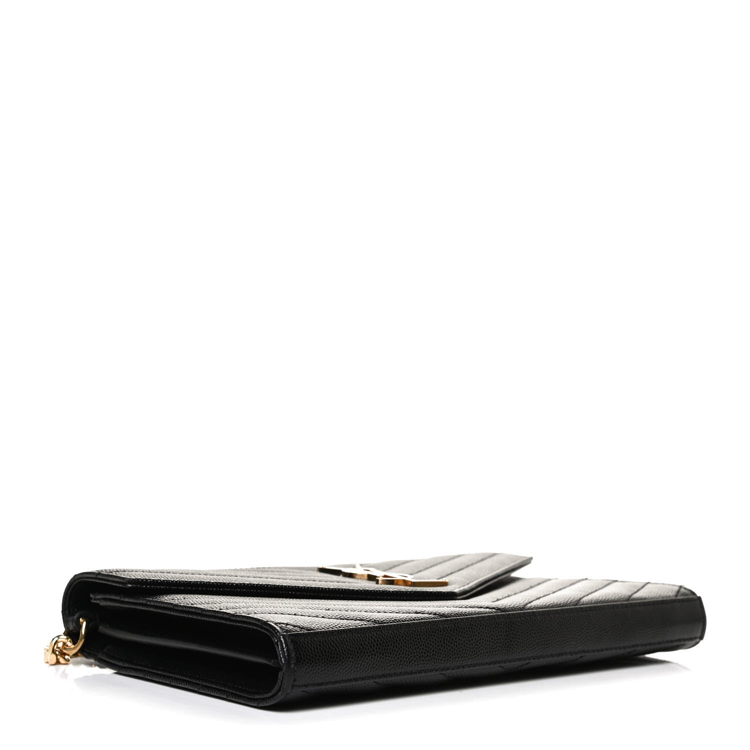 Saint Laurent Grain De Poudre Matelasse Chevron Monogram Chain Wallet Black 4 of 13