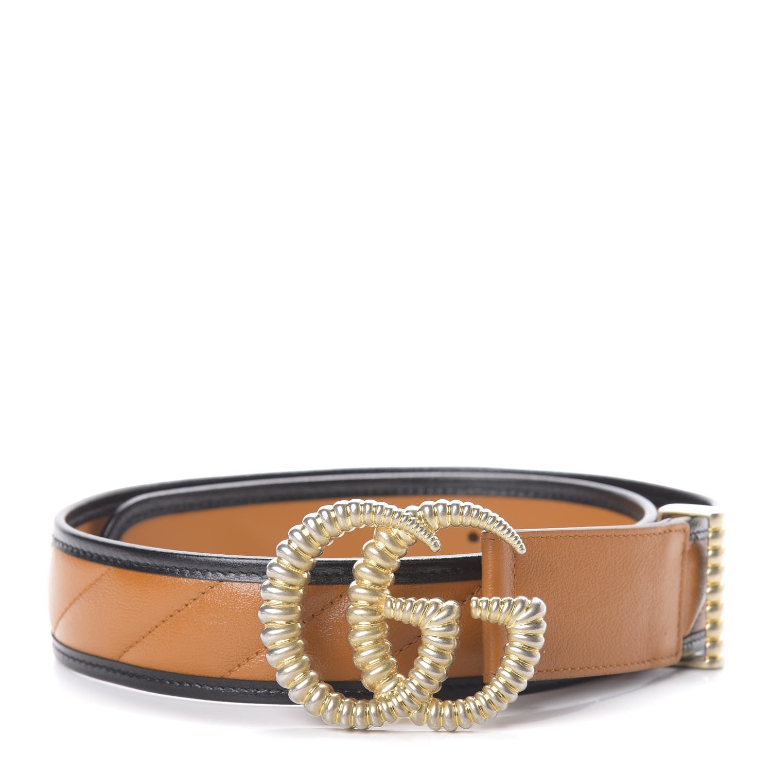 Gucci Azalea Calfskin Matelasse Diagonal Torchon Double G 40mm Belt 75 30 Cognac Black 1 of 5