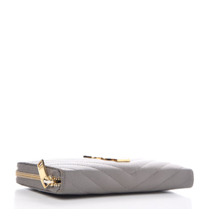 Saint Laurent Grain De Poudre Matelasse Chevron Monogram Zip Around Wallet Dark Anthracite 4 of 11