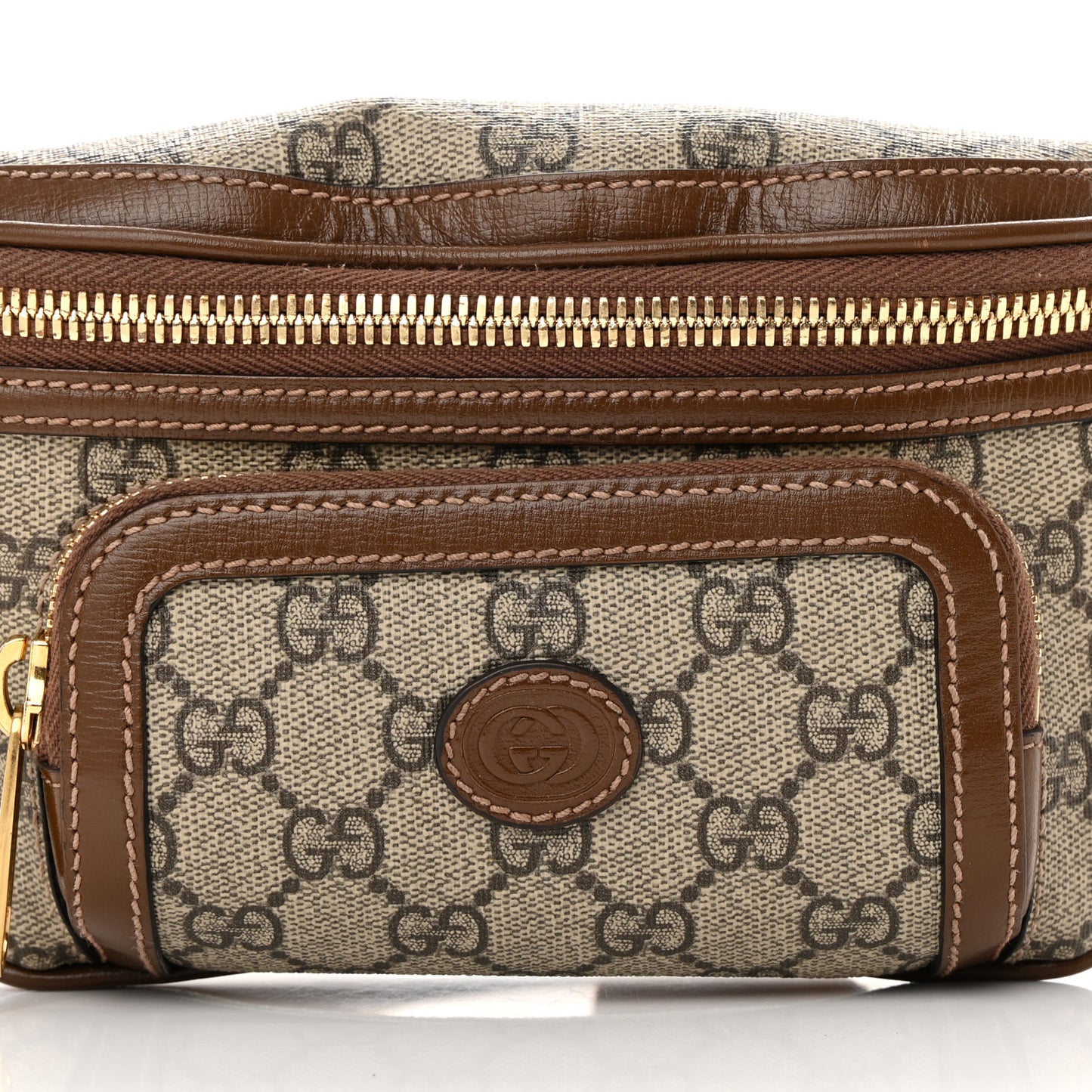 GG Supreme Monogram Textured Calfskin Retro Interlocking G Belt Bag Beige Ebony Brown Sugar