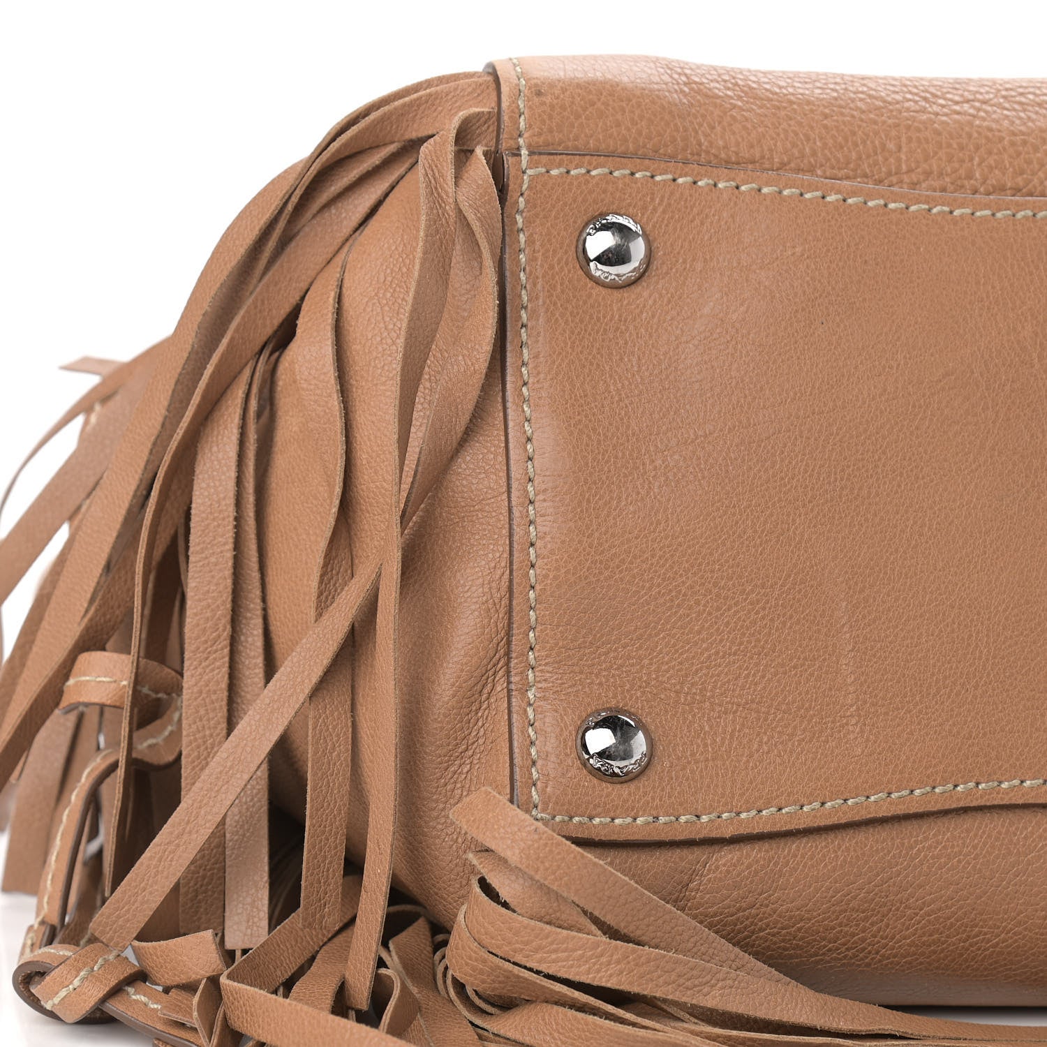 Prada Glace Calf Twin Pocket Fringe Tote Caramel 7 of 9
