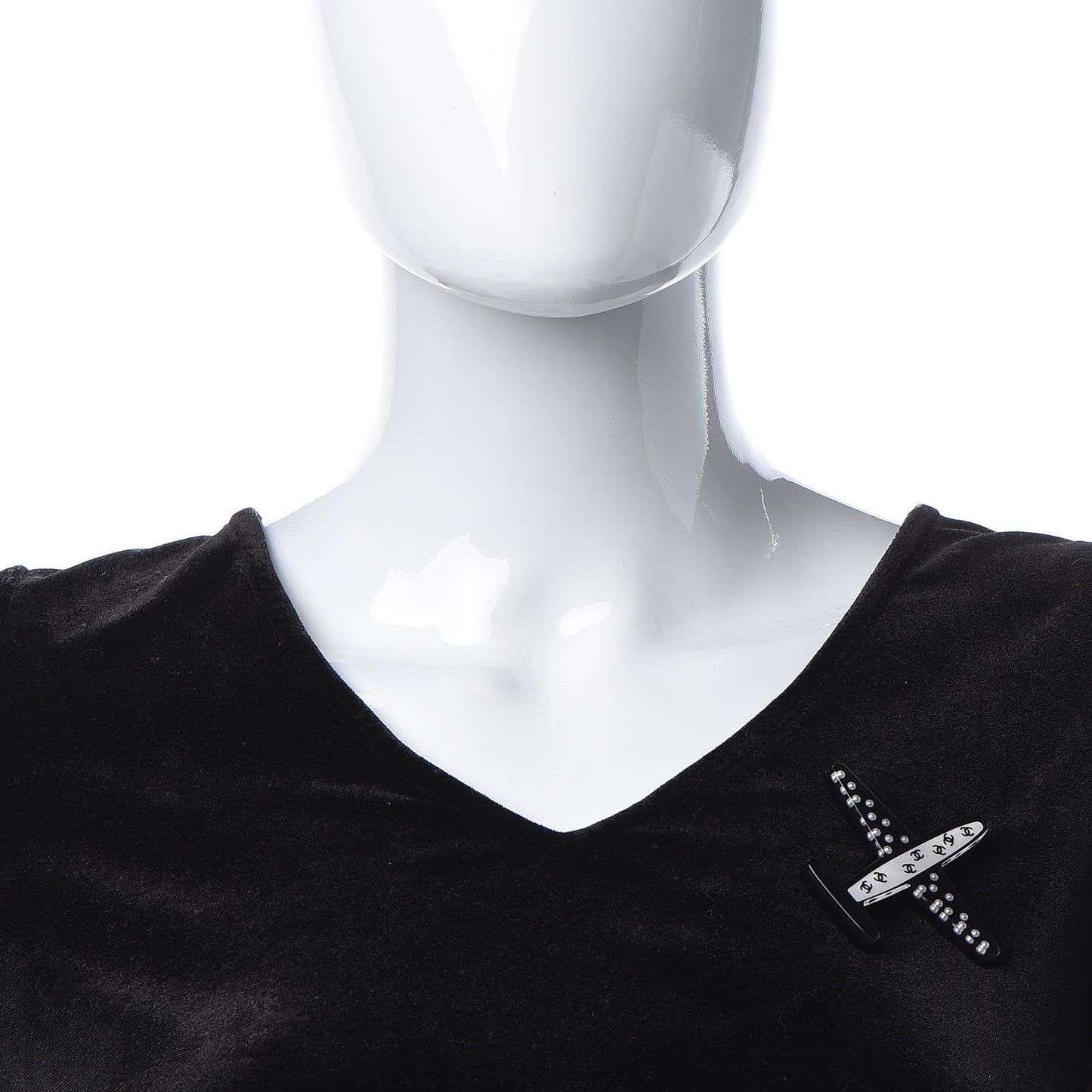 Resin Pearl CC Airplane Brooch Black White