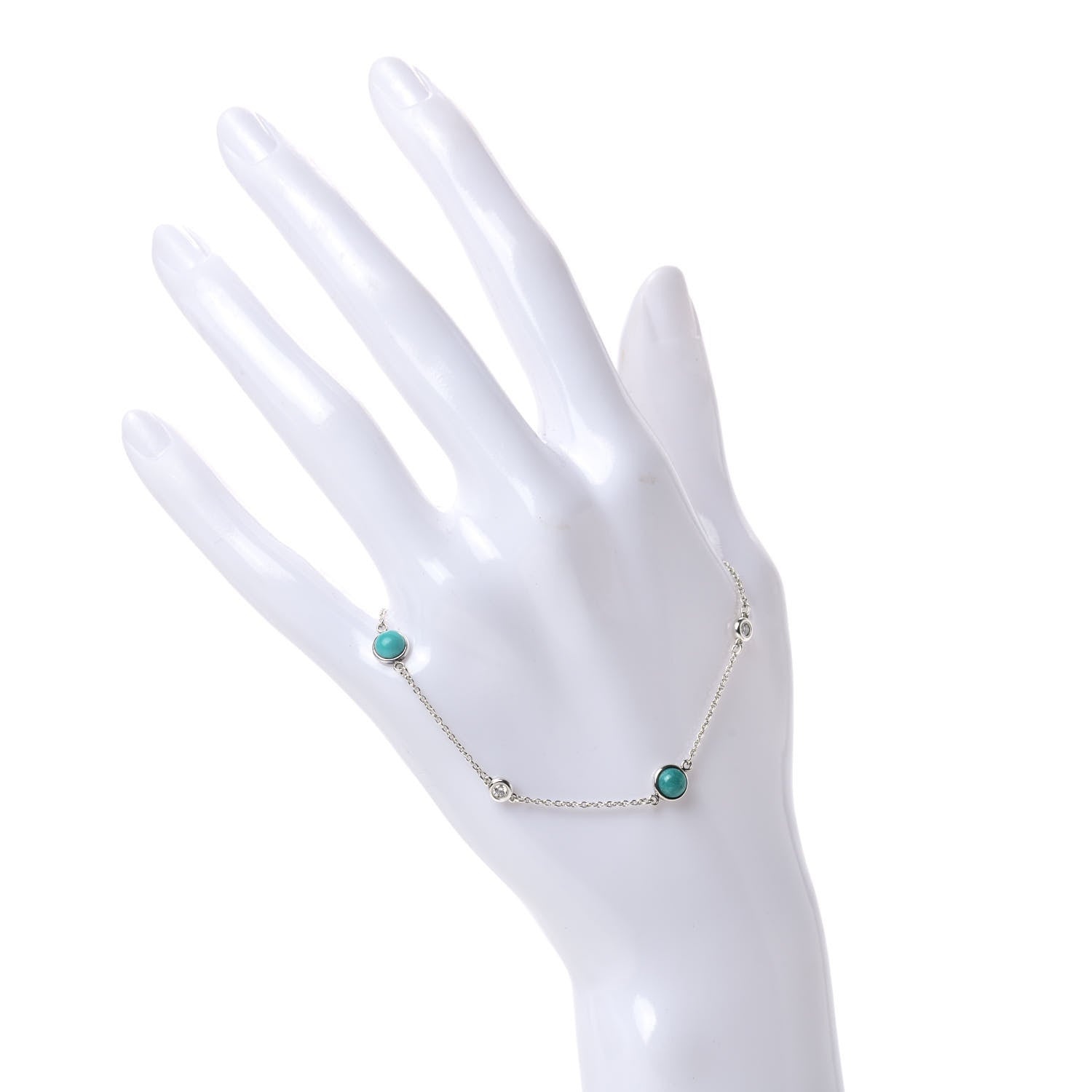 Tiffany Sterling Silver Diamond Turquoise Elsa Peretti Color By The Yard Bracelet 2 of 8