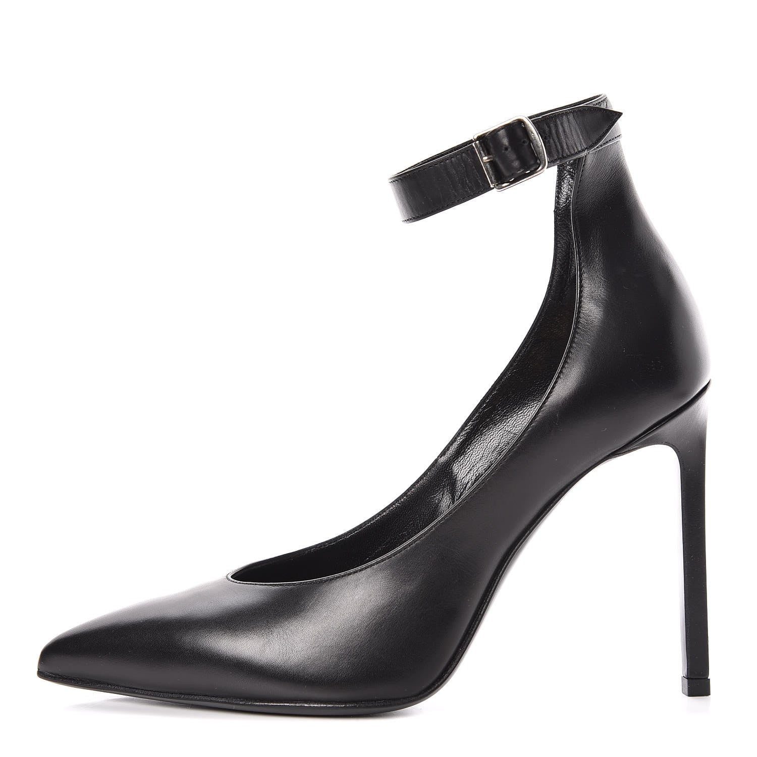 Saint Laurent Seta Calfskin Astra Paris 105 Ankle Strap Pumps 36 Black 1 of 12