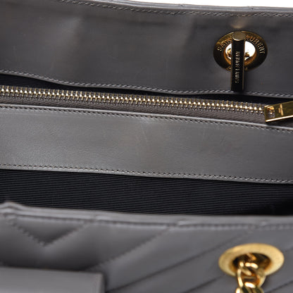 Saint Laurent Smooth Calfskin Matelasse Chevron Large Monogram Shopping Bag Grey 12 of 18