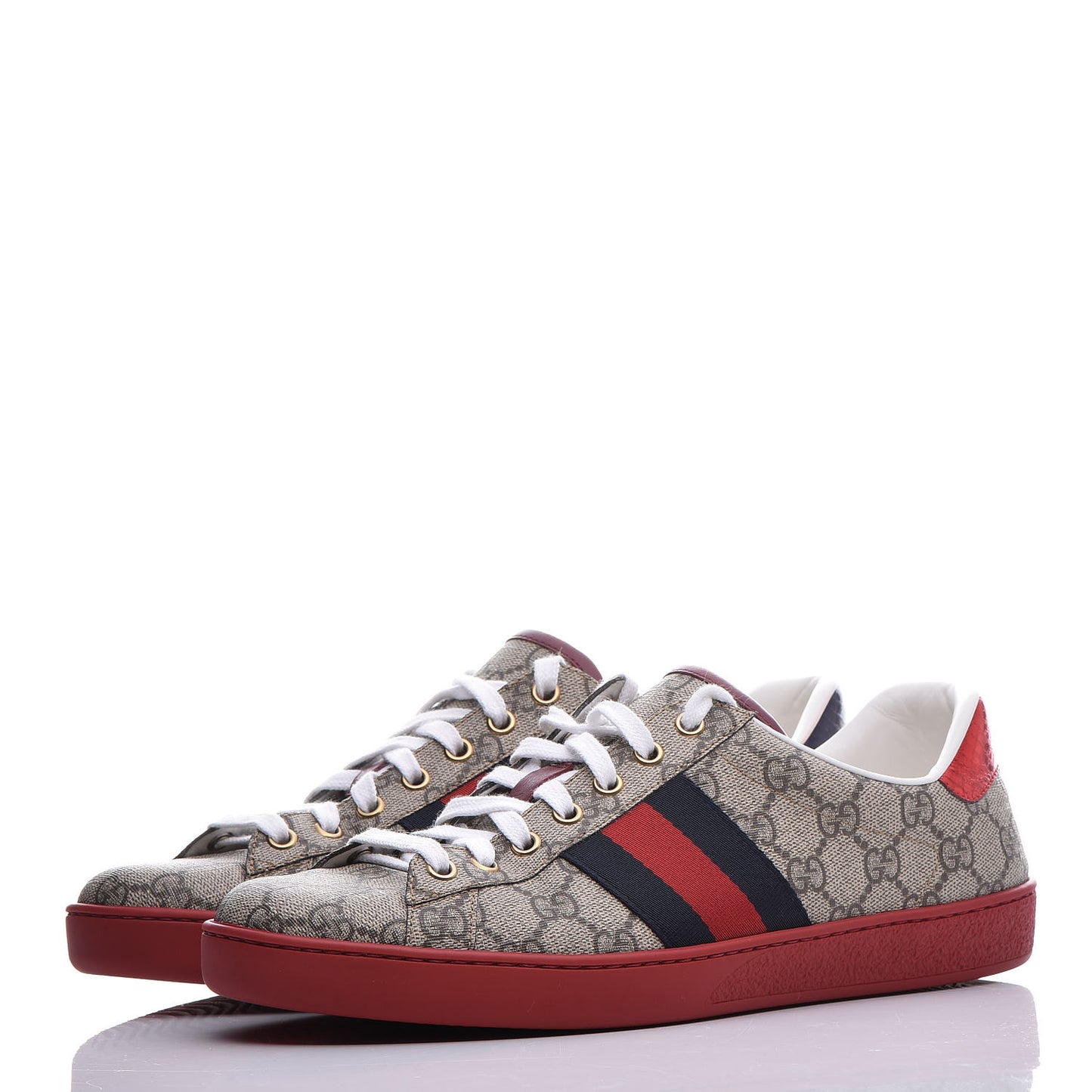 GG Supreme Monogram Mens New Ace Low-Top Sneaker 8.5 Beige Red