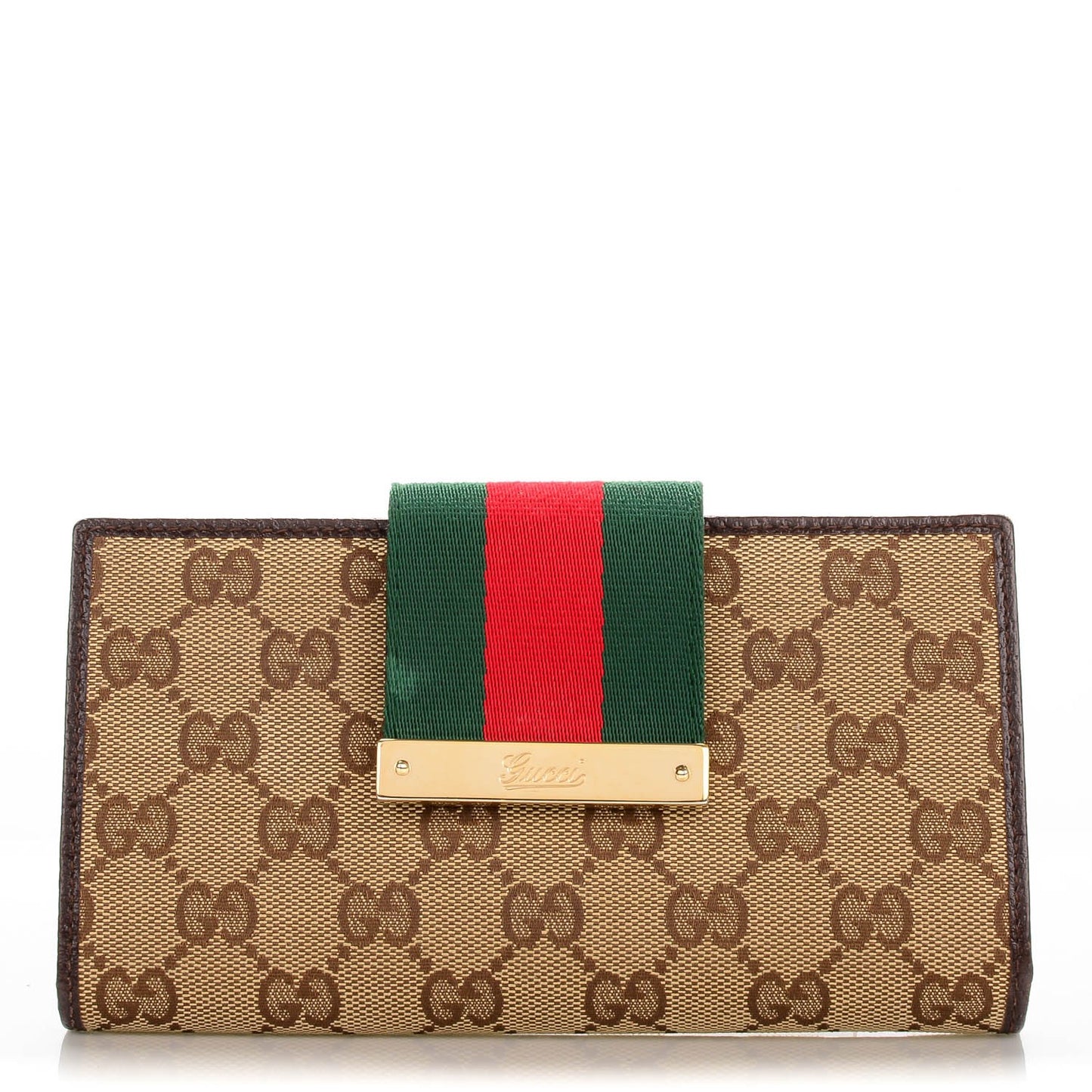 Monogram Calfskin Ladies Web Continental Wallet Beige Ebony Cocoa