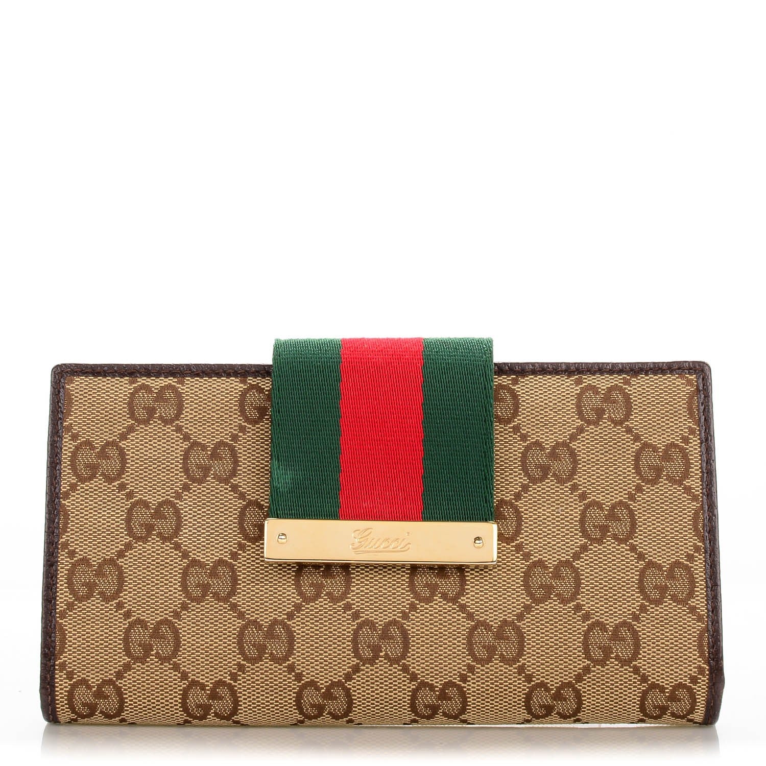 Gucci Monogram Calfskin Ladies Web Continental Wallet Beige Ebony Cocoa 1 of 7