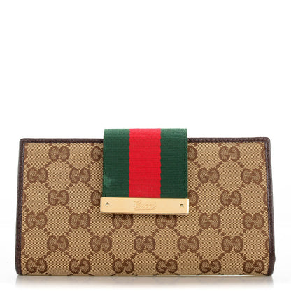 Gucci Monogram Calfskin Ladies Web Continental Wallet Beige Ebony Cocoa 1 of 7