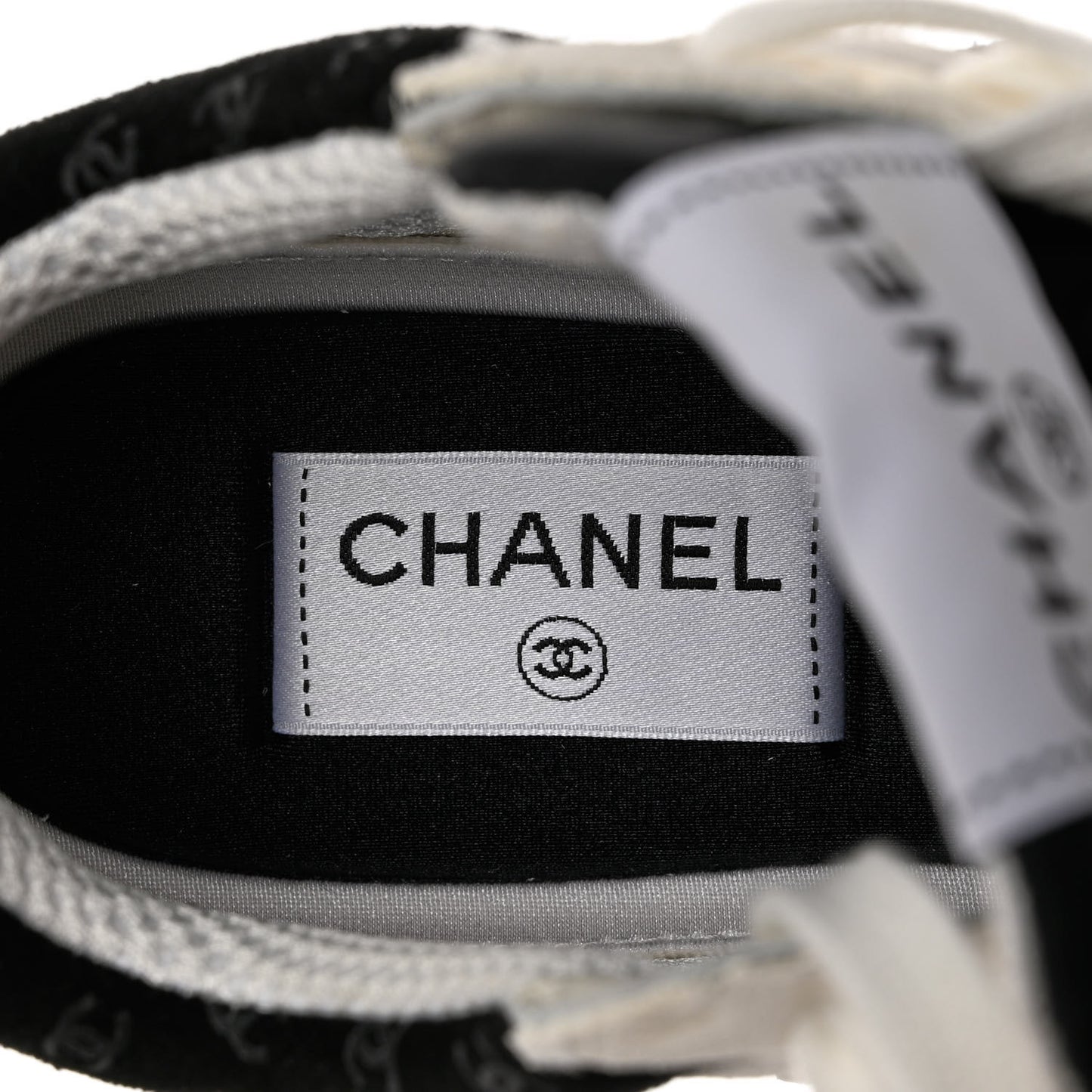 Nylon Suede Calfskin Printed CC Sneakers 37.5 White Black