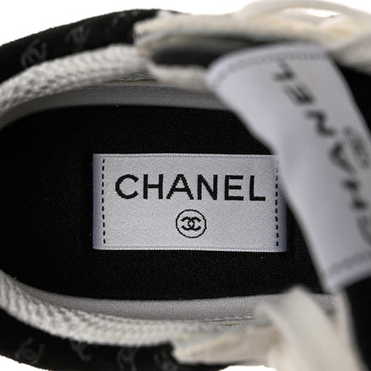 Chanel Nylon Suede Calfskin Printed CC Sneakers 37.5 White Black 7 of 9