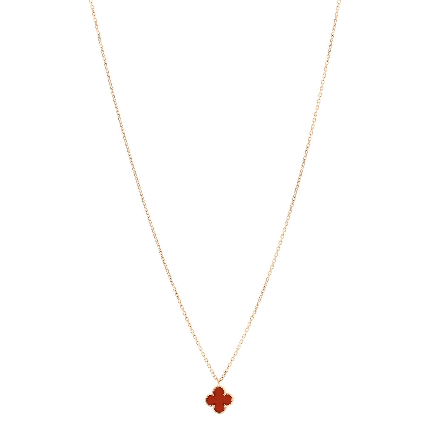 18K Rose Gold Carnelian Sweet Alhambra Pendant Necklace