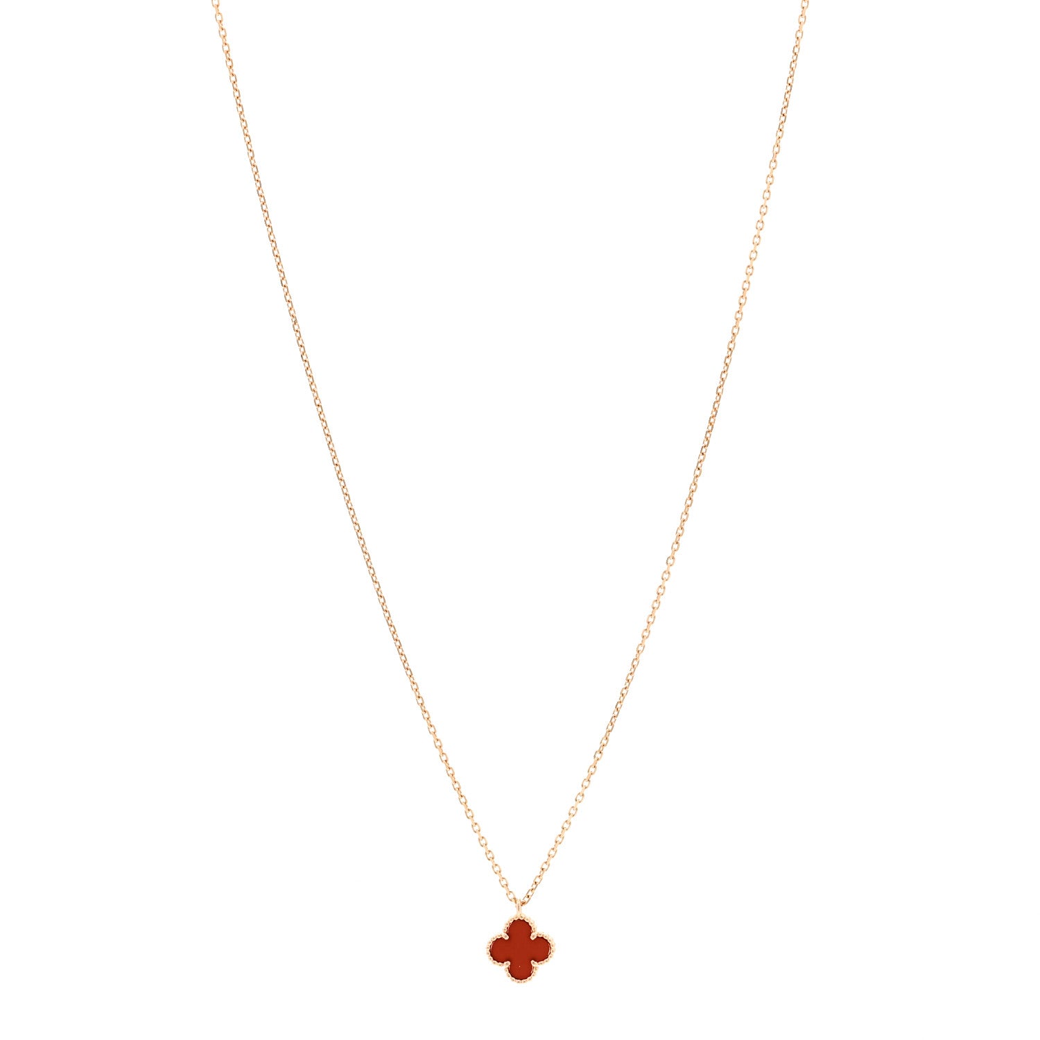 Van Cleef & Arpels 18K Rose Gold Carnelian Sweet Alhambra Pendant Necklace 1 of 6