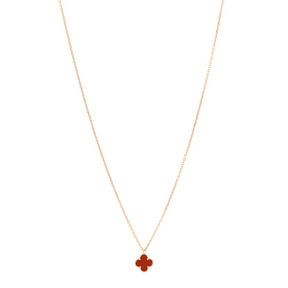 Van Cleef & Arpels 18K Rose Gold Carnelian Sweet Alhambra Pendant Necklace 1 of 6