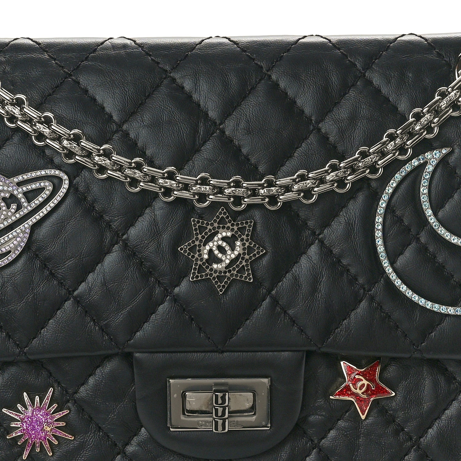 Chanel Aged Calfskin Space Charms 2.55 Reissue 225 Flap Black 8 of 10