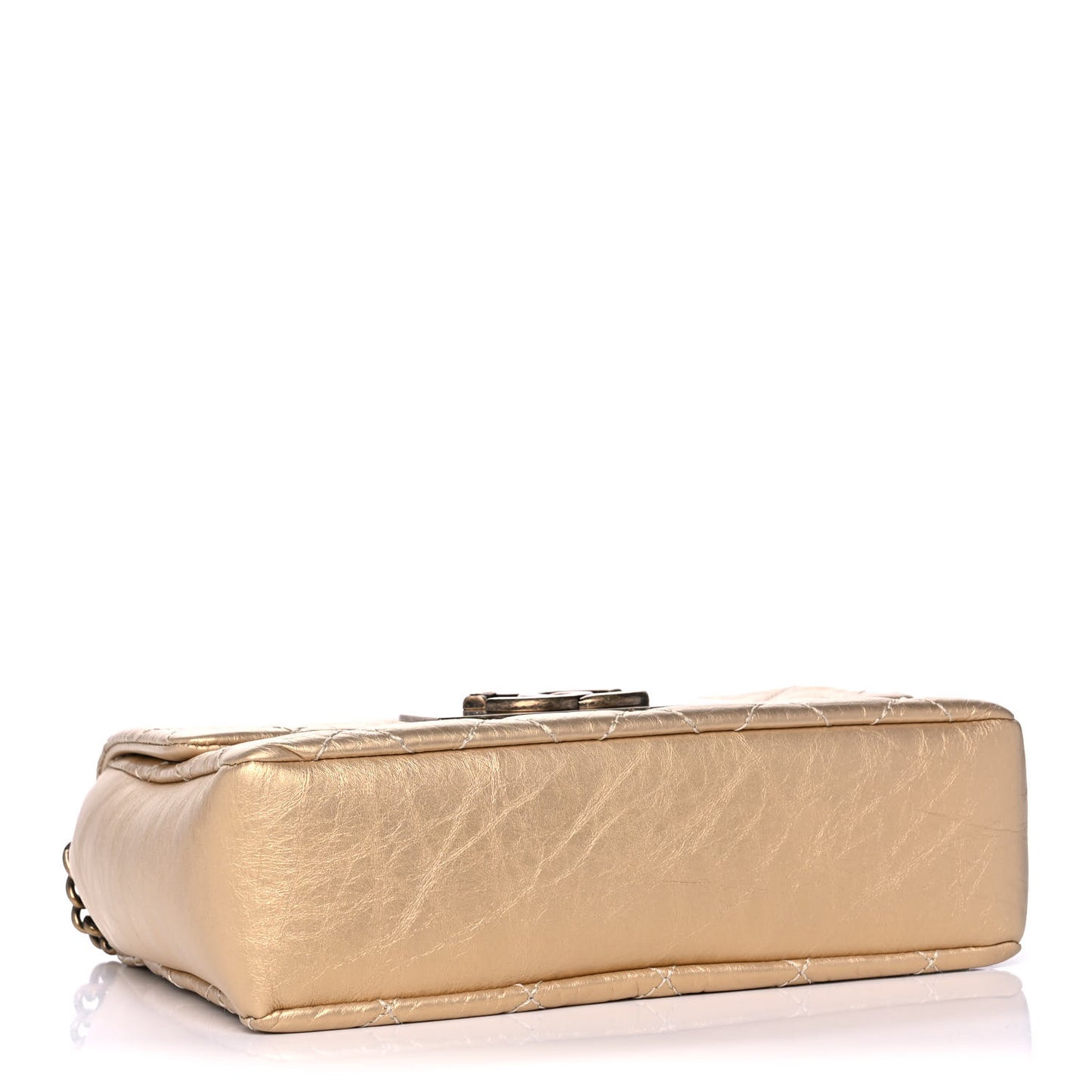 Metallic Aged Calfskin Quilted CC Square Flap Light Gold