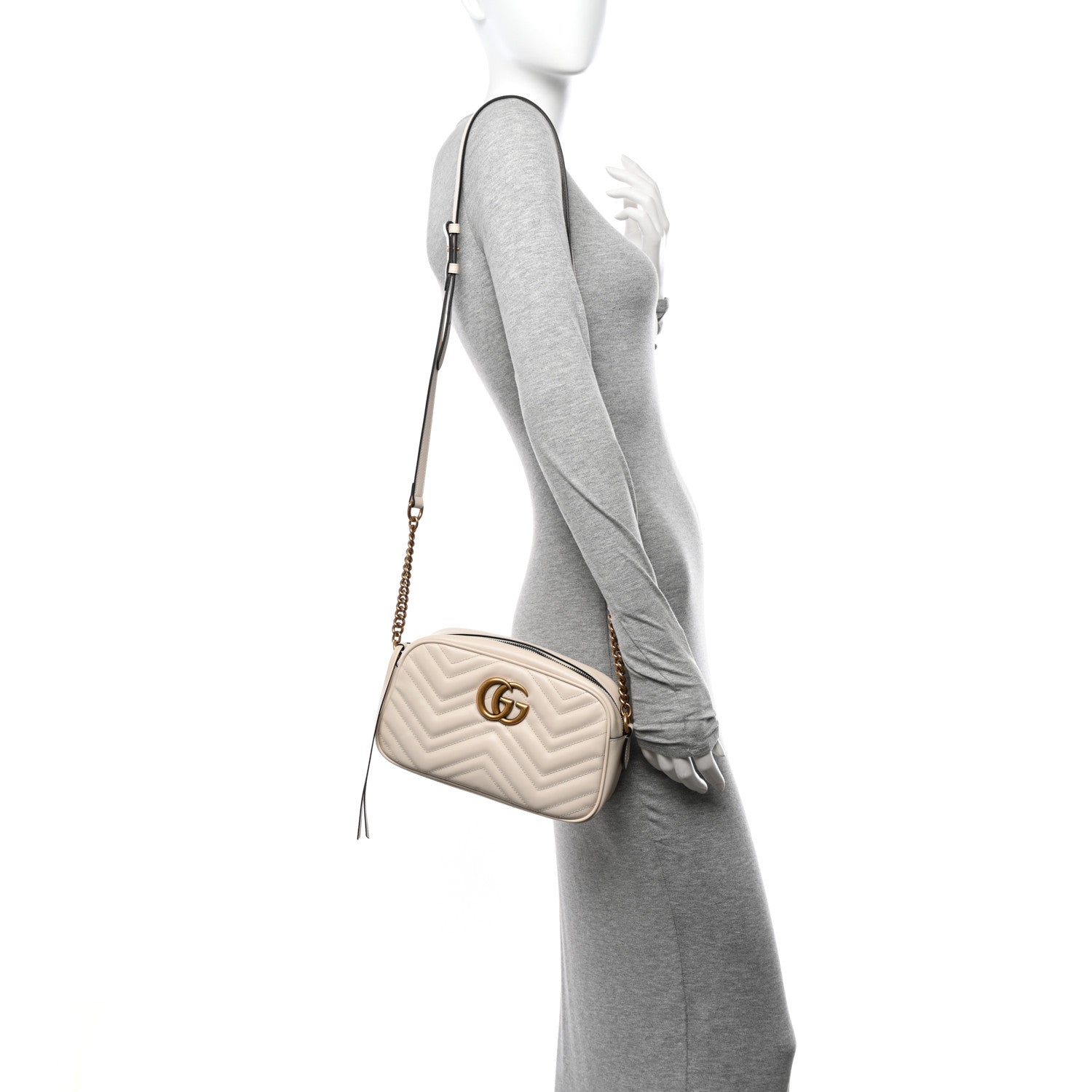 Gucci Calfskin Matelasse Small GG Marmont Chain Shoulder Bag White 2 of 10