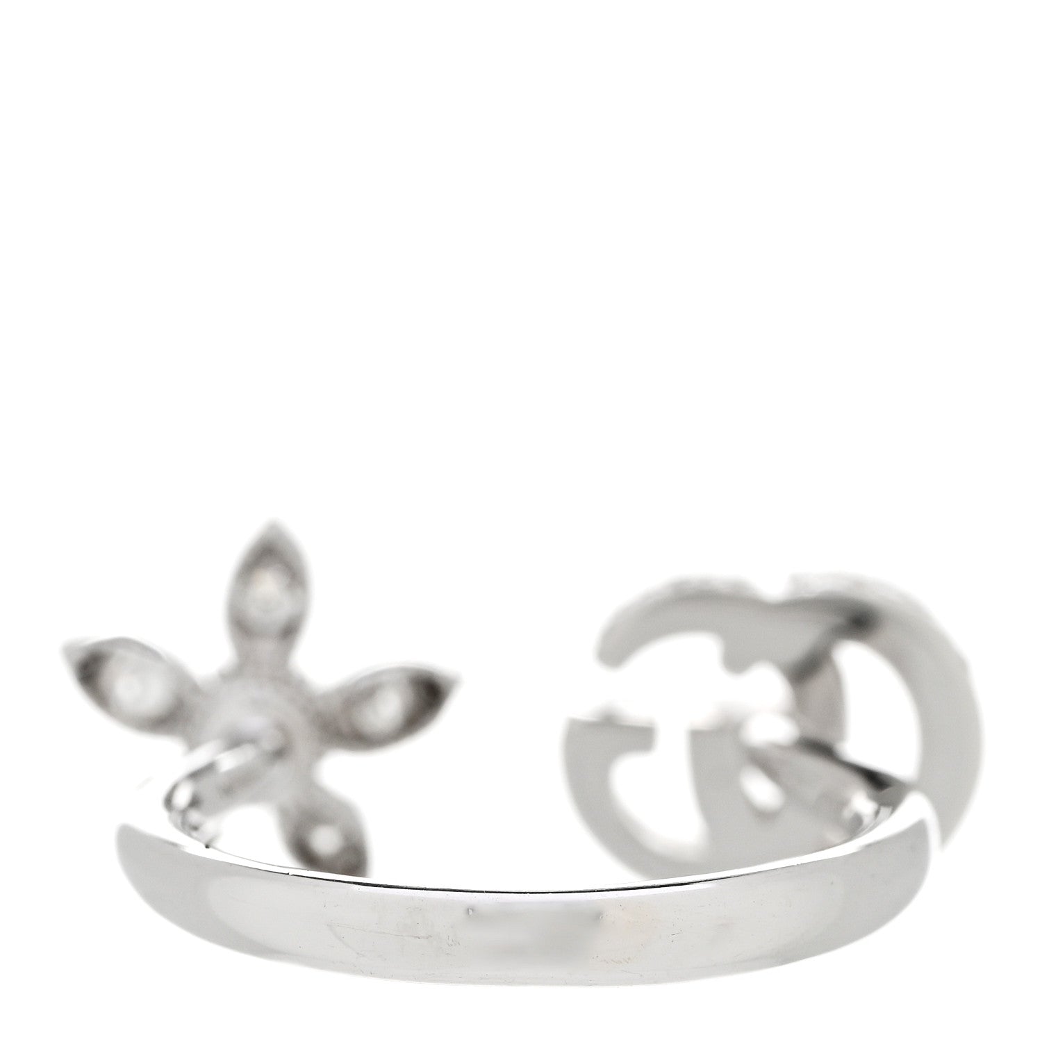 Gucci 18K White Gold Diamond Flora GG Open Ring 53 6.25 3 of 5