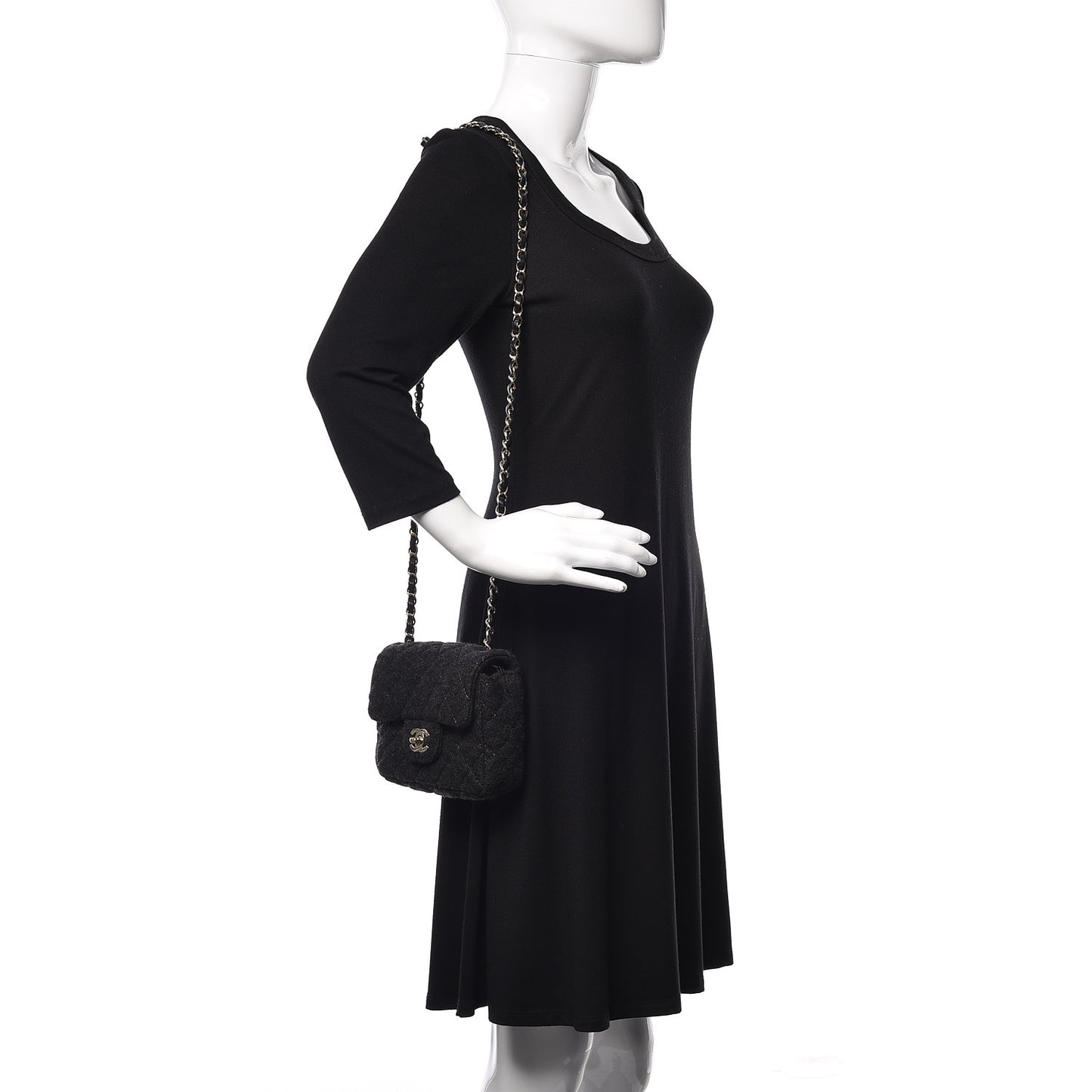 Wool Contrast Stitch Mini Square Flap Charcoal