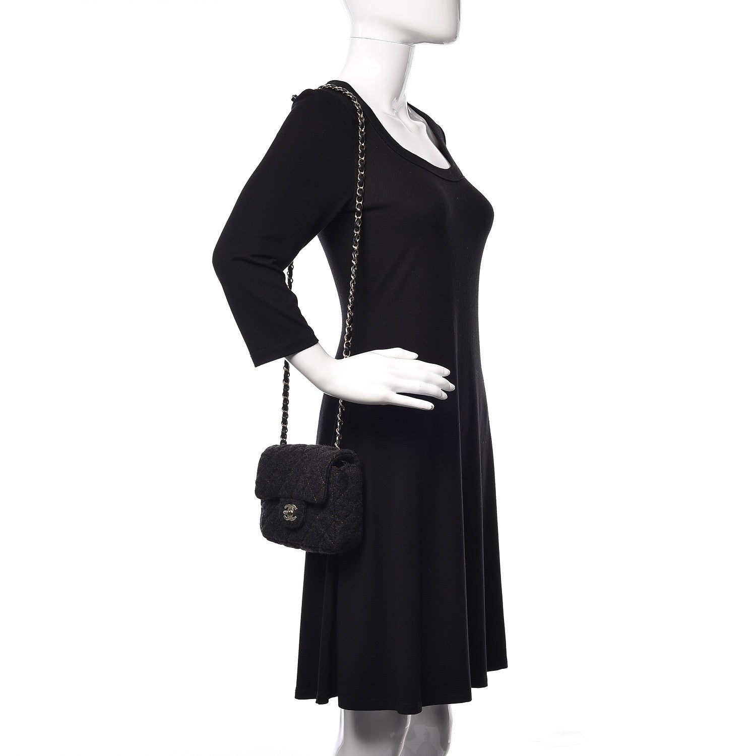 Chanel Wool Contrast Stitch Mini Square Flap Charcoal 2 of 11
