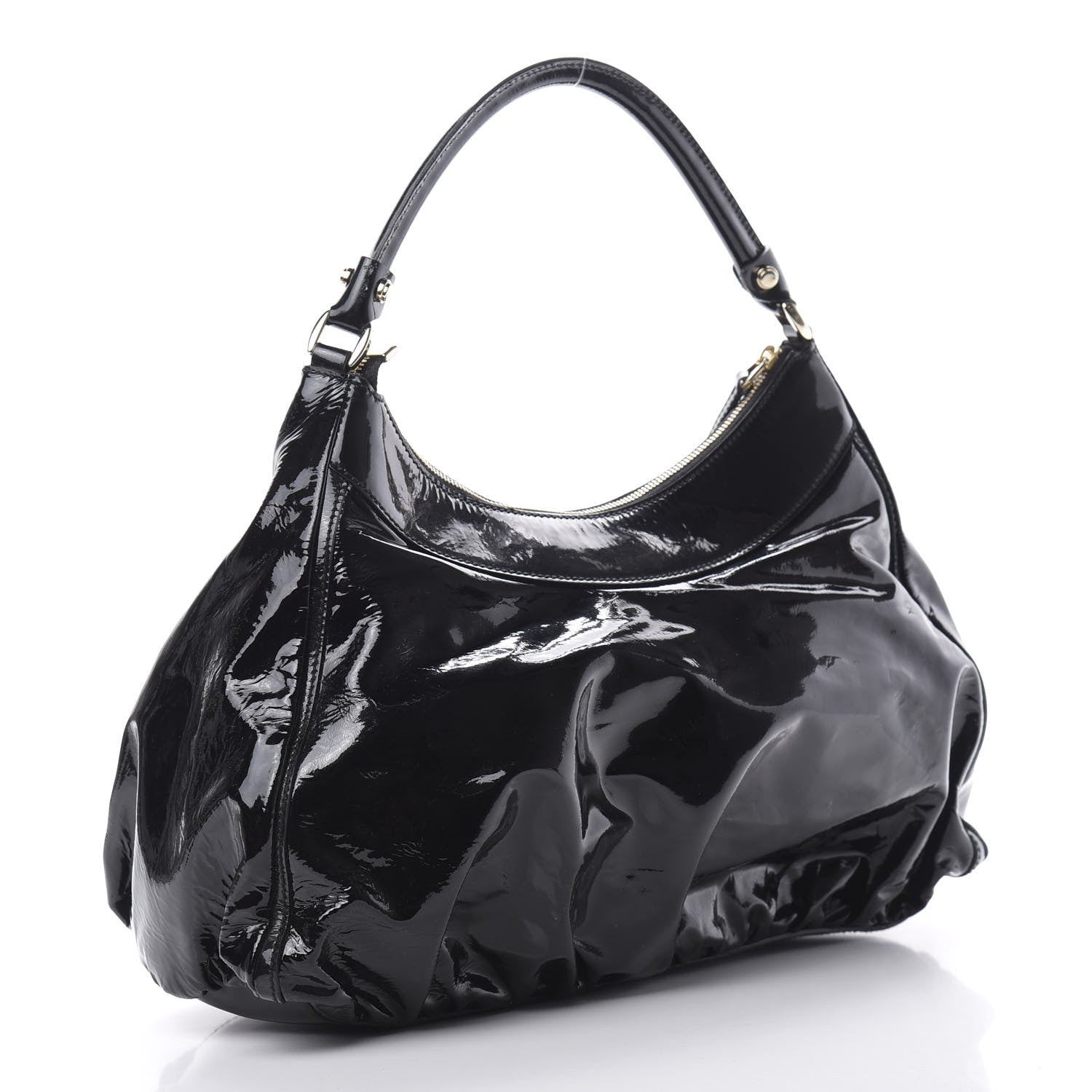 Gucci Patent Large D Gold Ring Hobo Black 3 of 13