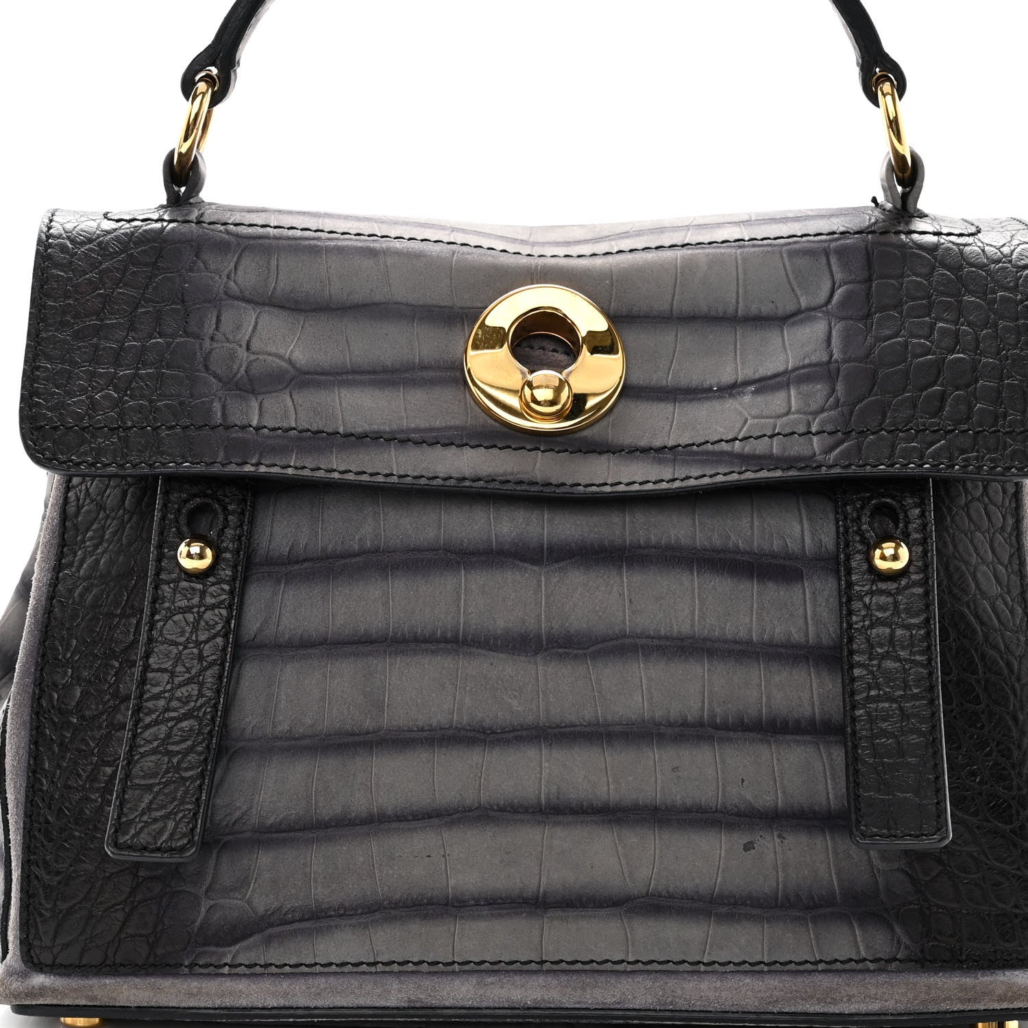 Saint Laurent Nubuck Calfskin Crocodile Embossed Small Muse Two Grey 7 of 14