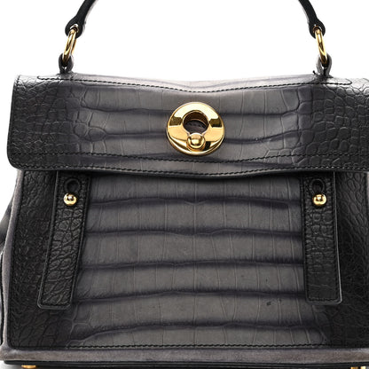 Saint Laurent Nubuck Calfskin Crocodile Embossed Small Muse Two Grey 7 of 14
