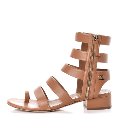 Chanel Calfskin Gladiator Sandals 36.5 Brown 1 of 11
