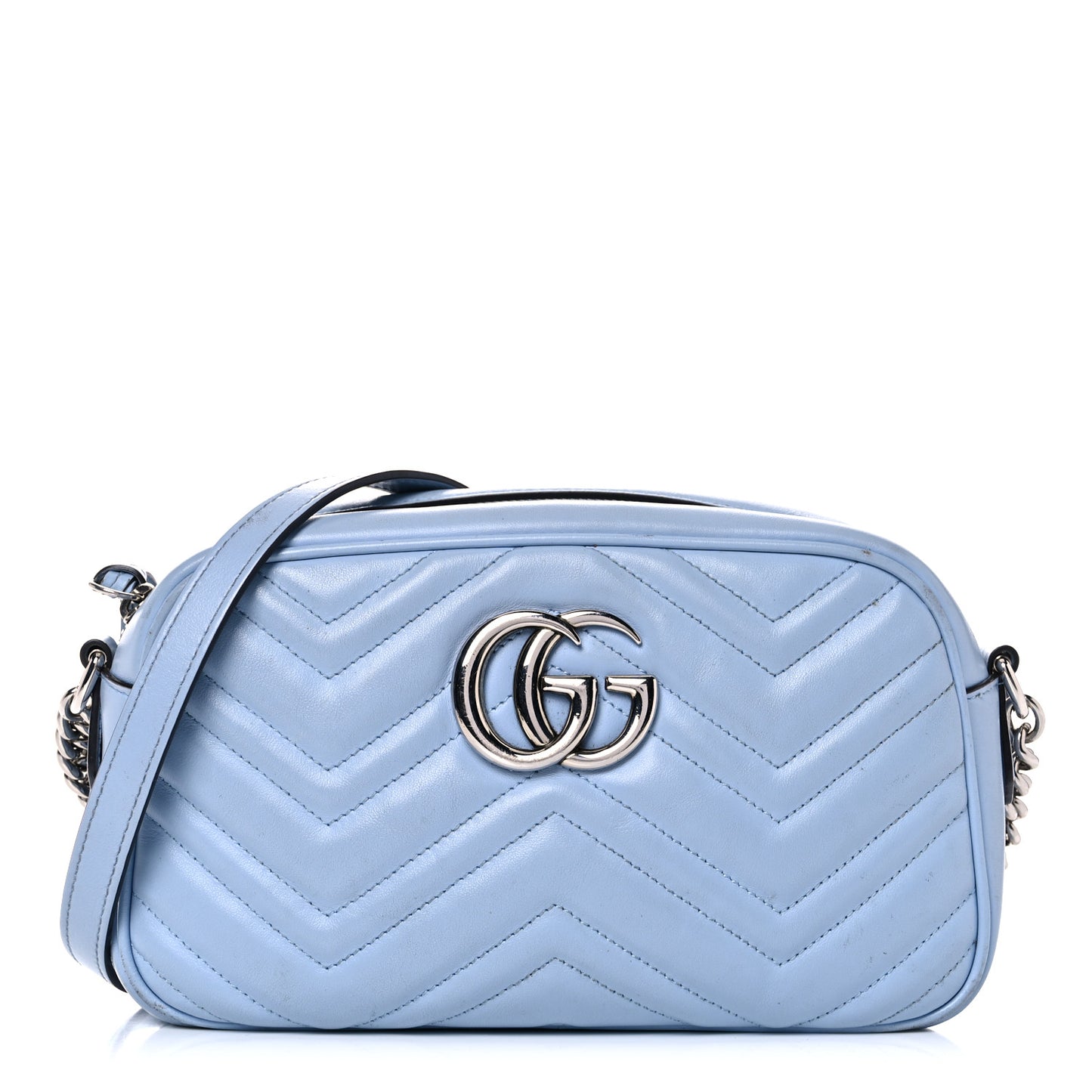 Calfskin Matelasse Small GG Marmont Chain Shoulder Bag Porcelain Light Blue