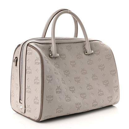 MCM Calfskin Ottomar Monogram Essential Boston Bag Dove 2 of 10