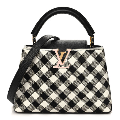 Louis Vuitton Taurillon Embroidered Vichy Capucines BB Black White 1 of 9