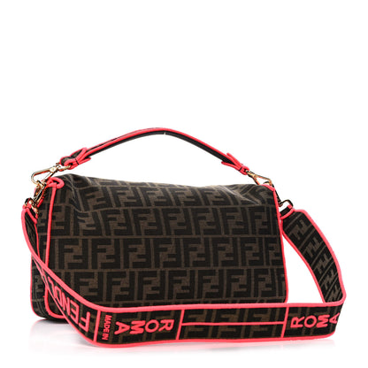 Fendi Fabric Jacquard FF 1974 Large Baguette Tobacco Moro Fuxia Fluo 3 of 14