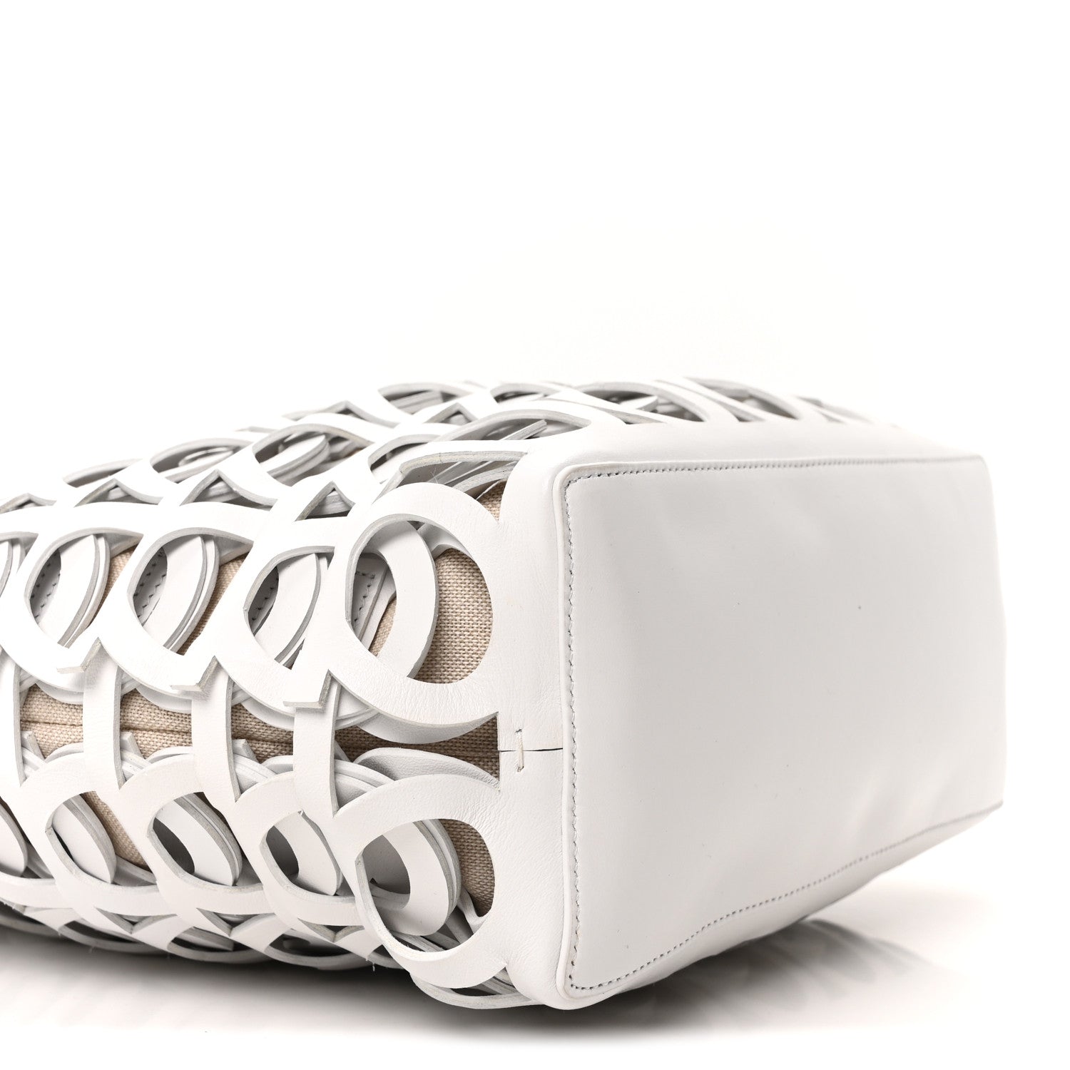 Salvatore Ferragamo Calfskin Perforated Medium Gancini Tote Bag Optic White 17 of 19