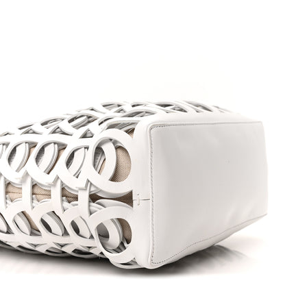 Salvatore Ferragamo Calfskin Perforated Medium Gancini Tote Bag Optic White 17 of 19