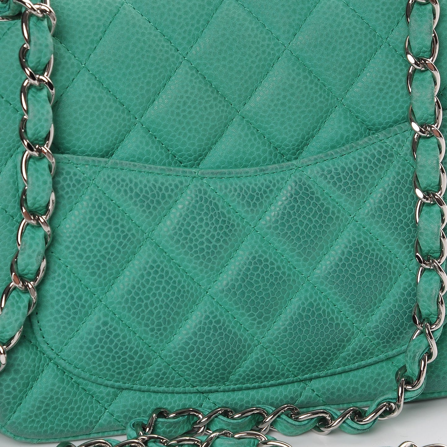 Iridescent Caviar Quilted Mini Square Flap Green
