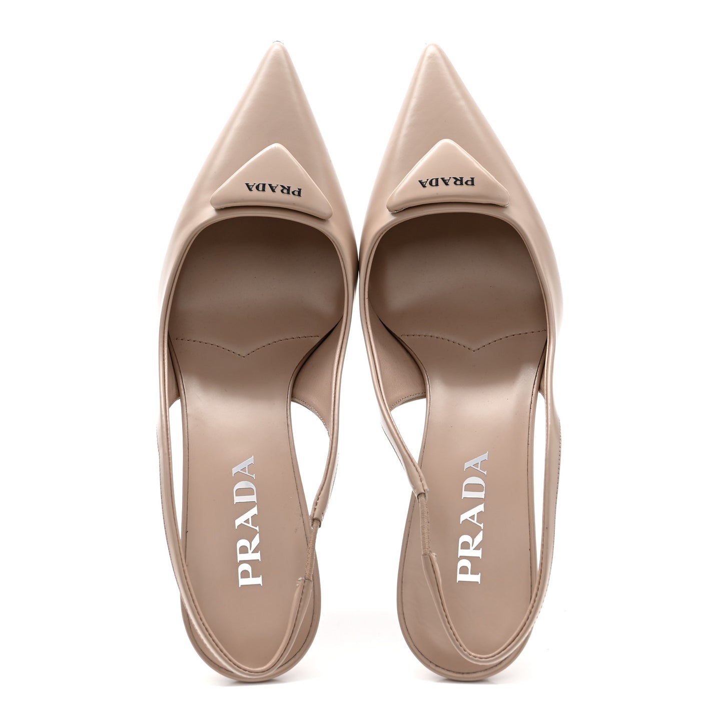 Spazzolato Triangle Logo Pointed Toe 75mm Slingback Pumps 38 Cipria