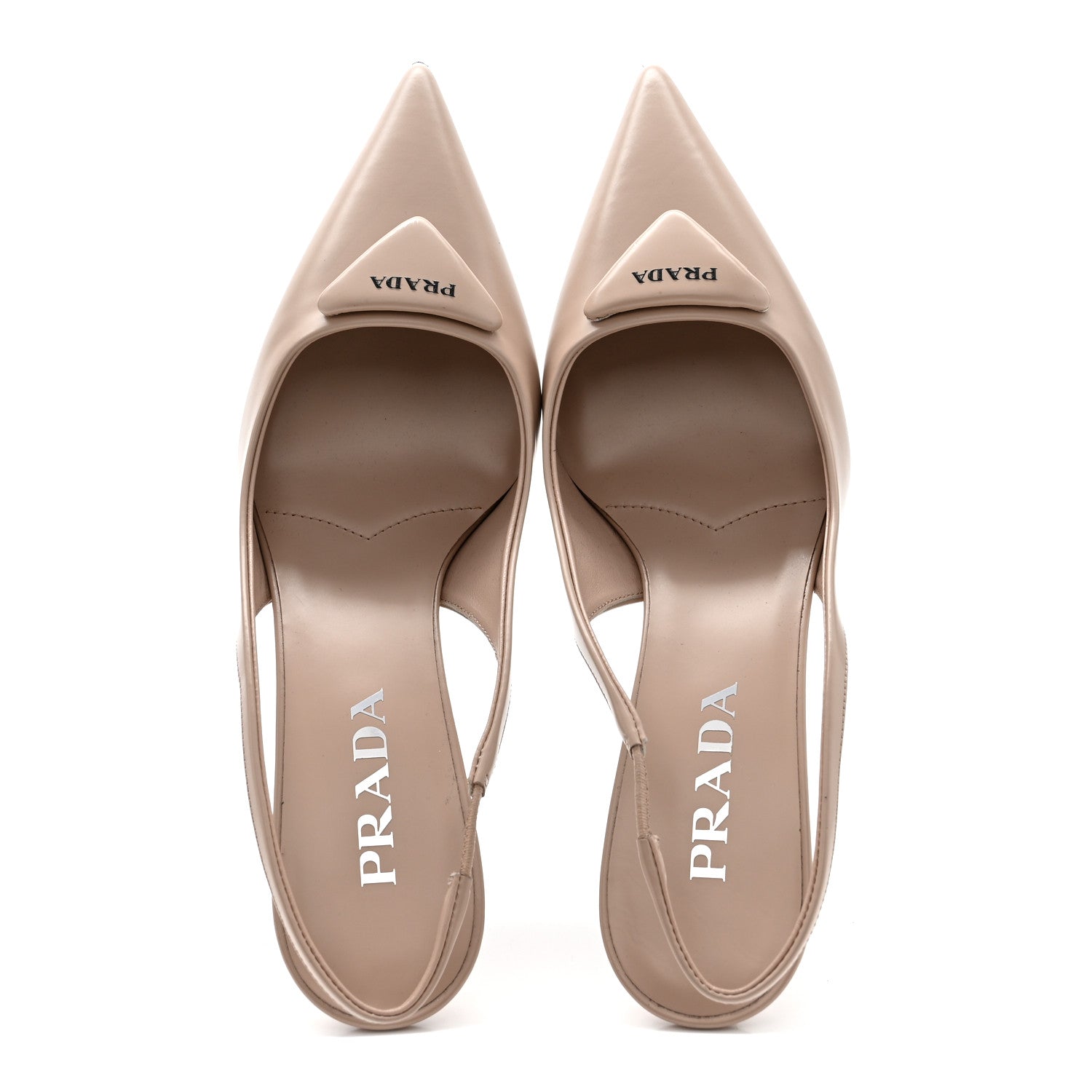 Prada Spazzolato Triangle Logo Pointed Toe 75mm Slingback Pumps 38 Cipria 2 of 9
