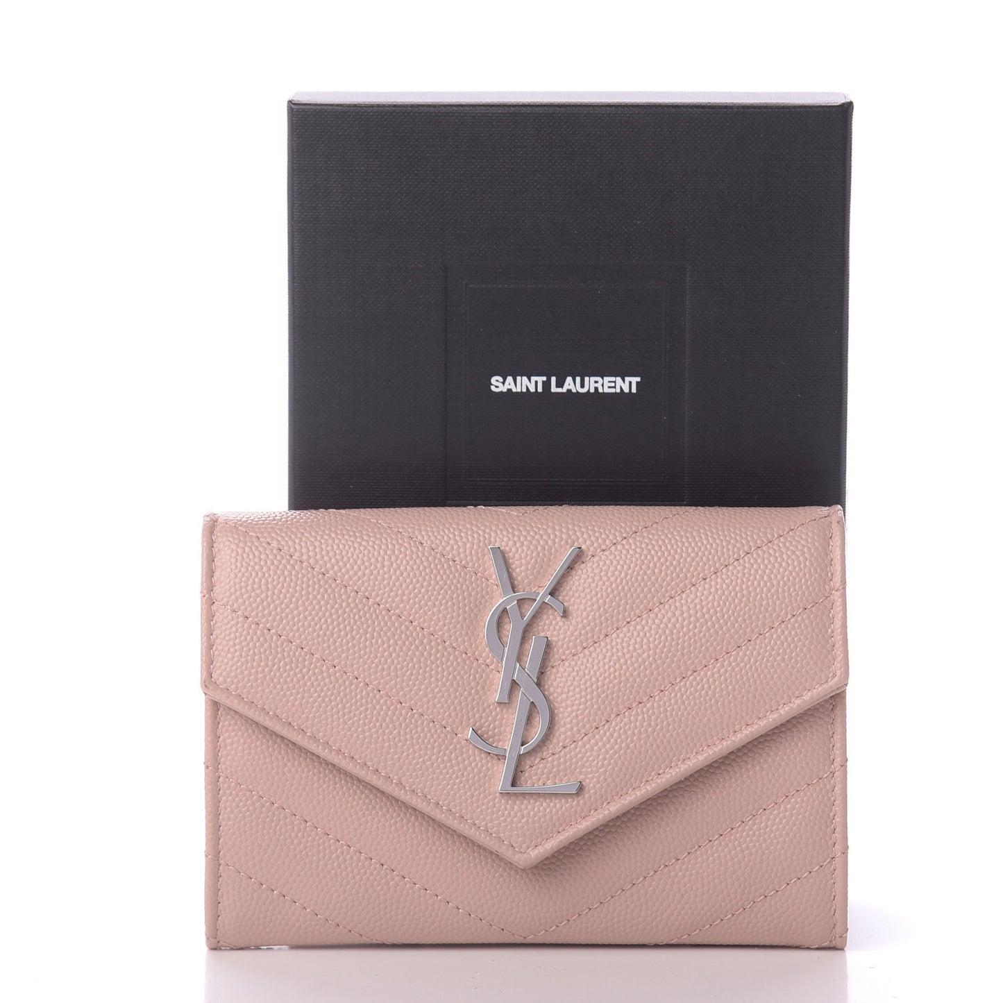 Grain De Poudre Matelasse Chevron Small Monogram Envelope Wallet Pale Pink