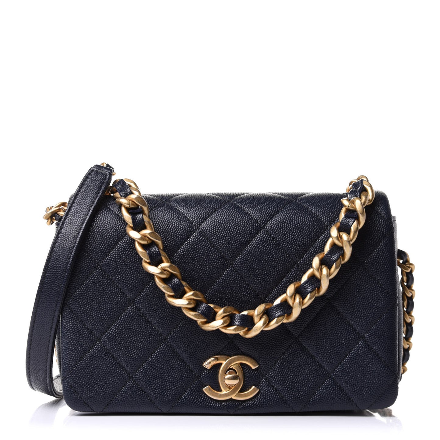 Caviar Quilted Small Fashion Therapy Flap Bag Navy Blue