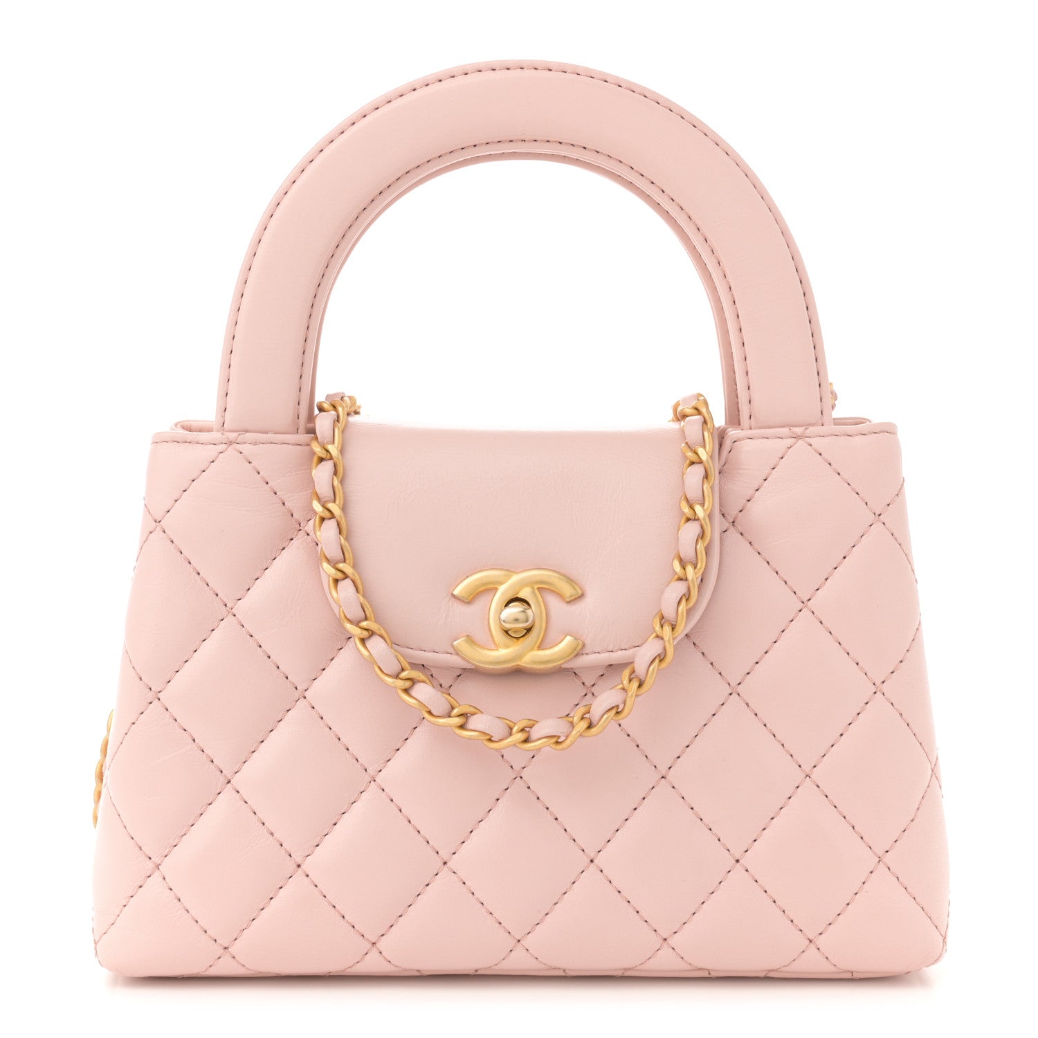 Chanel Shiny Aged Calfskin Quilted Nano Kelly Shopper Light Pink 1 of 11