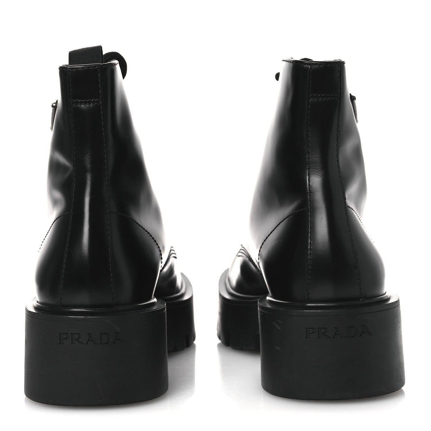 Prada Brushed Calfskin Triangle Mens Lace Up Boots 8.5 Black 6 of 11