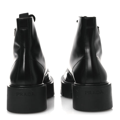 Prada Brushed Calfskin Triangle Mens Lace Up Boots 8.5 Black 6 of 11
