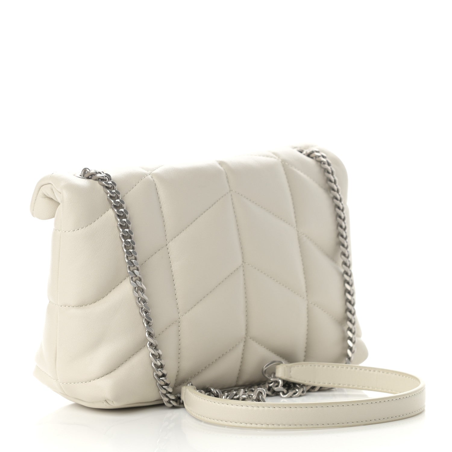 Saint Laurent Lambskin Quilted Toy Loulou Puffer Monogram Chain Satchel Blanc Vintage 3 of 12