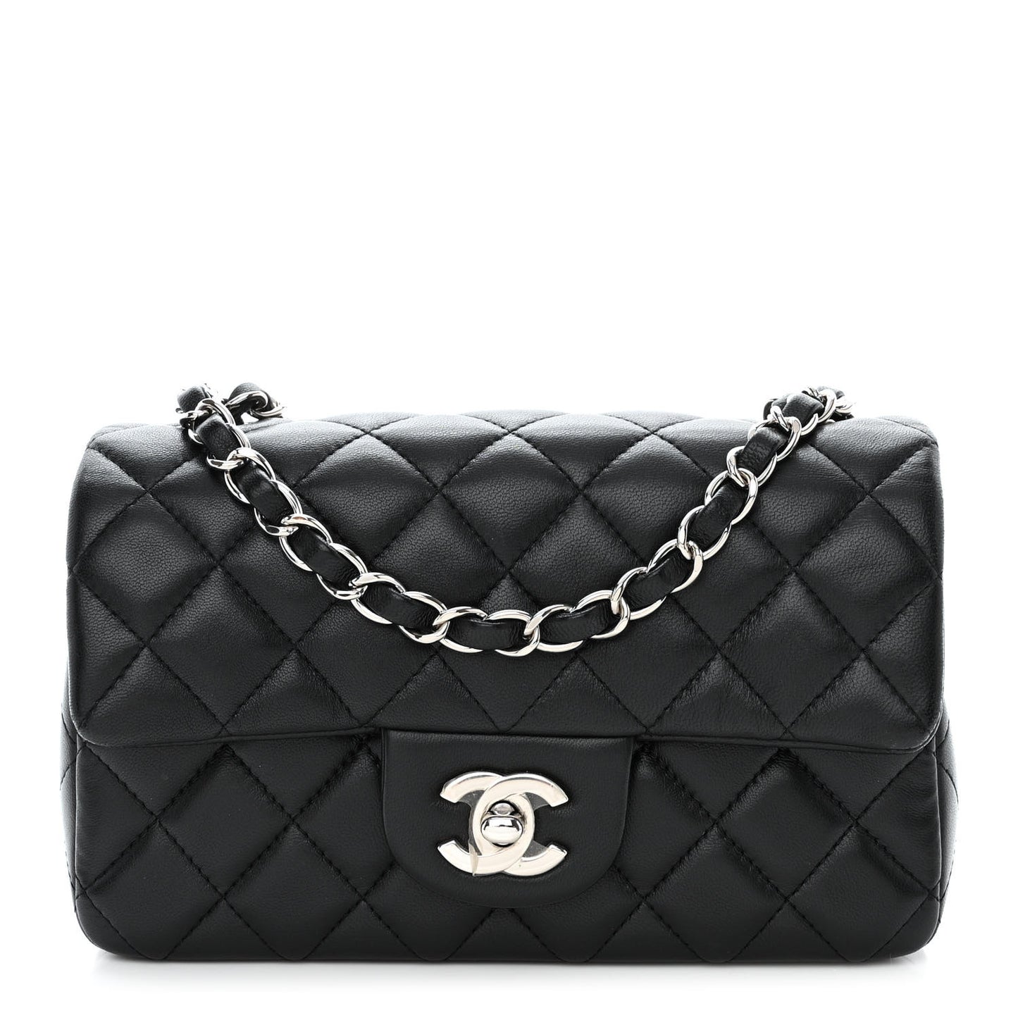 Lambskin Quilted Mini Rectangular Flap Black