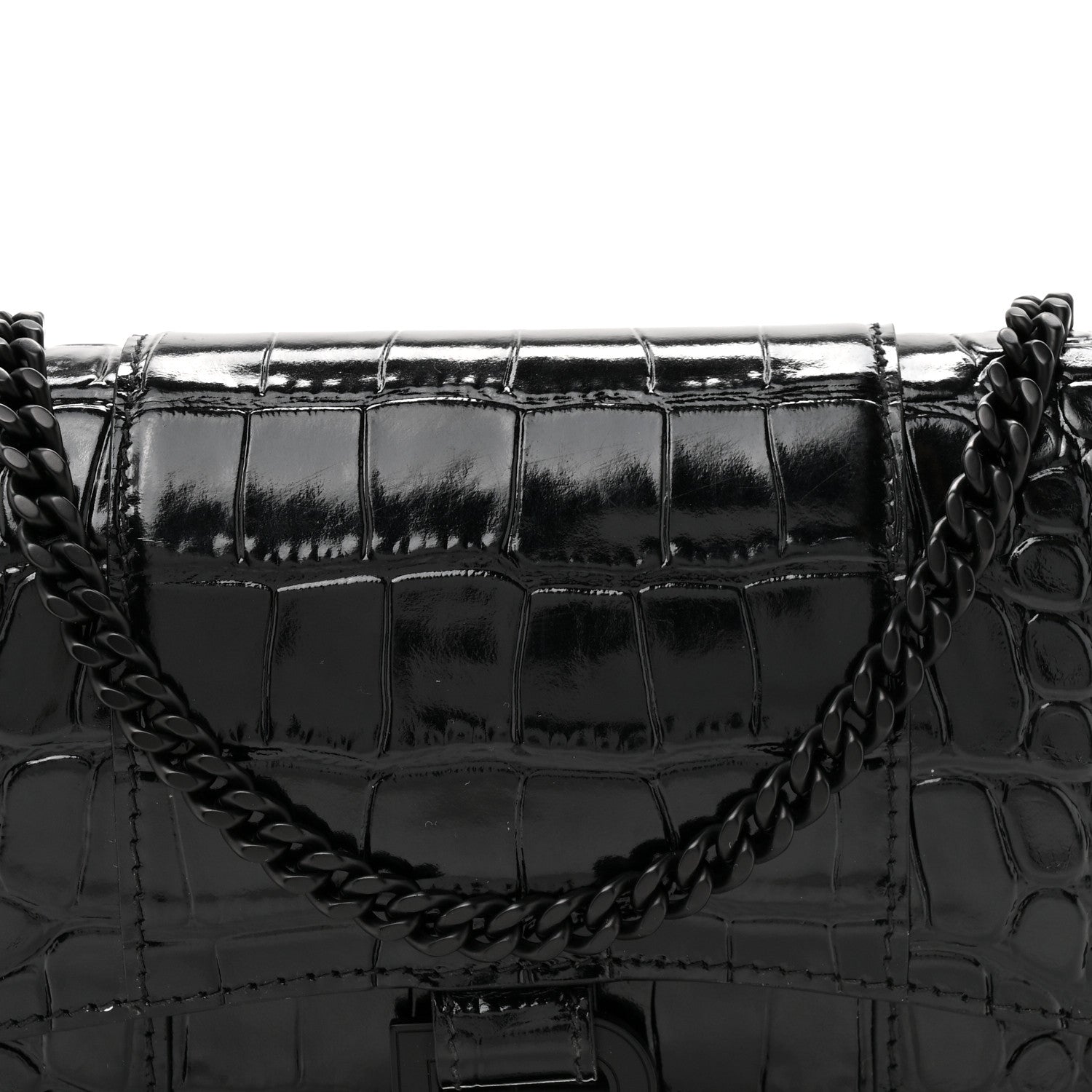 Balenciaga Shiny Calfskin Monochrome Crocodile Embossed Hourglass Chain Bag Black 14 of 23